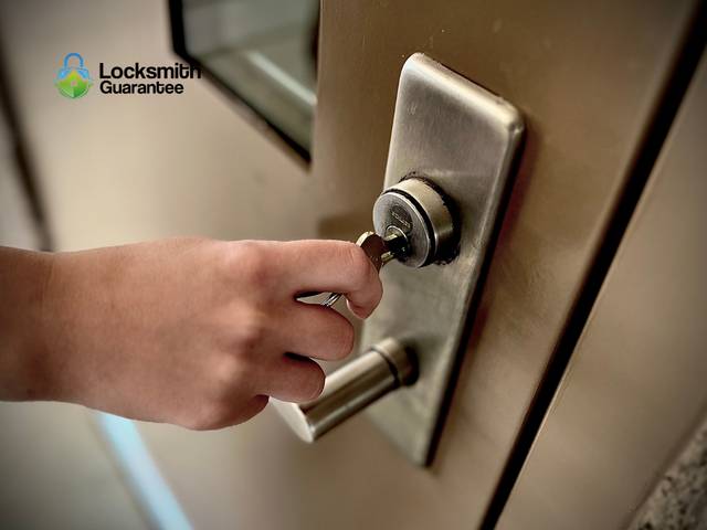 Cylinder being set into a commercial door lock