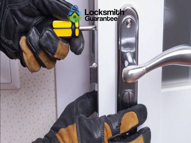 Lock being fitted and tested on a house door