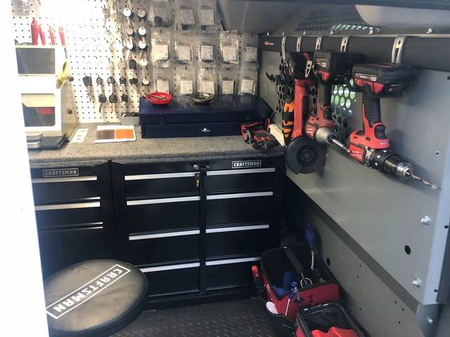 Workstation in the van where cylinders are pinned on site