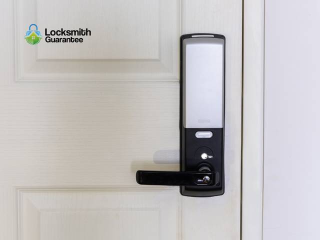 Connected deadbolt being fitted to a modern front door