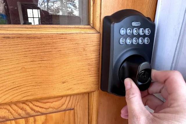 Schlage electronic keypad lock on a residential door